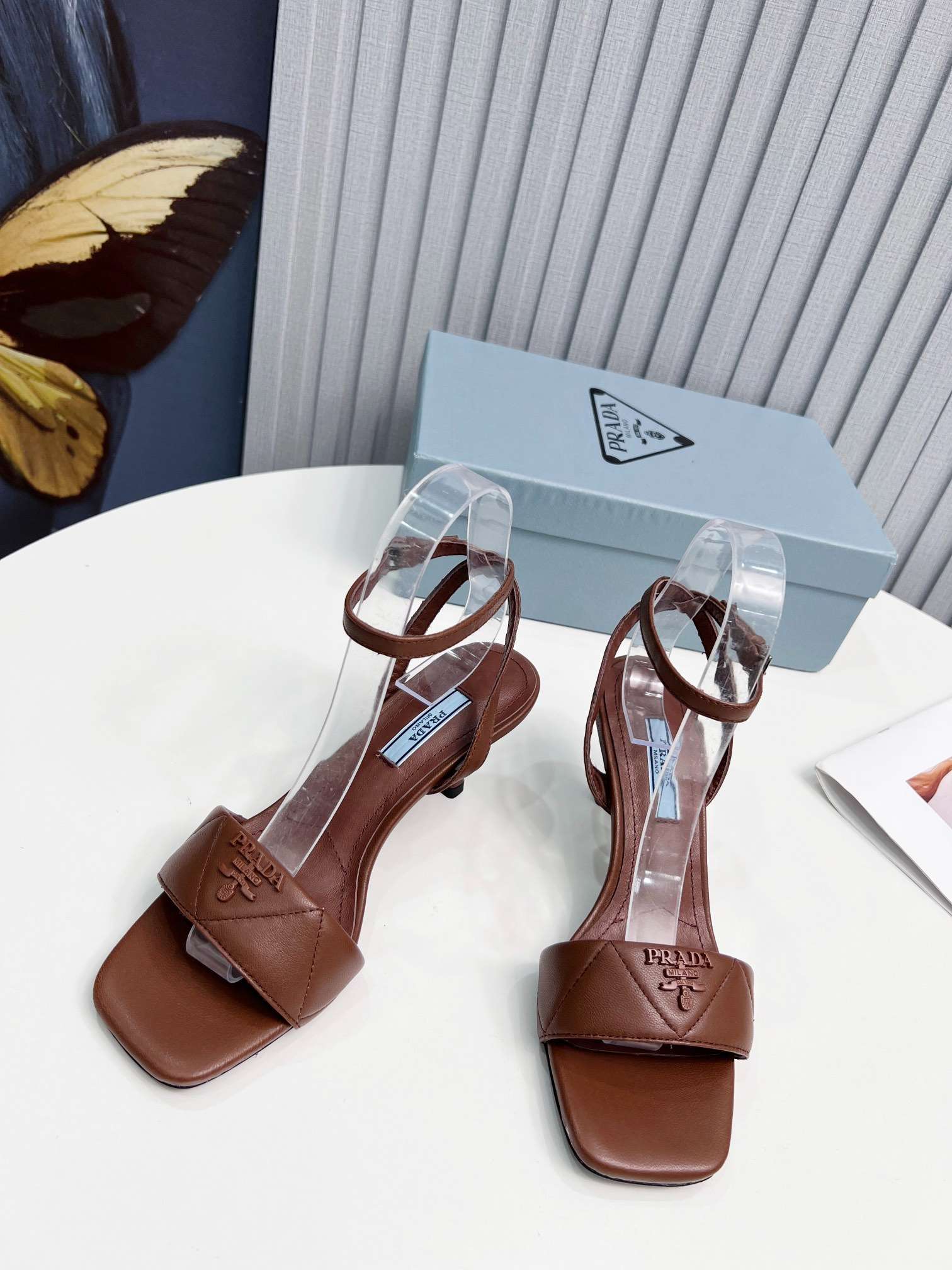 Pra*a Buckle Square Nose Pumps Brown For Women