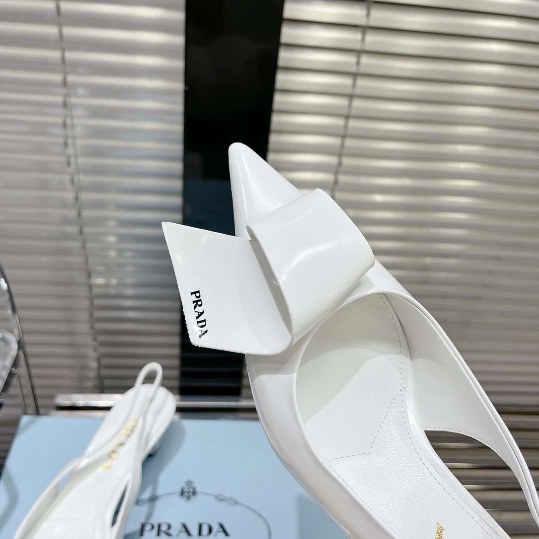 Pra*a Frill Slingback Pumps White For Women