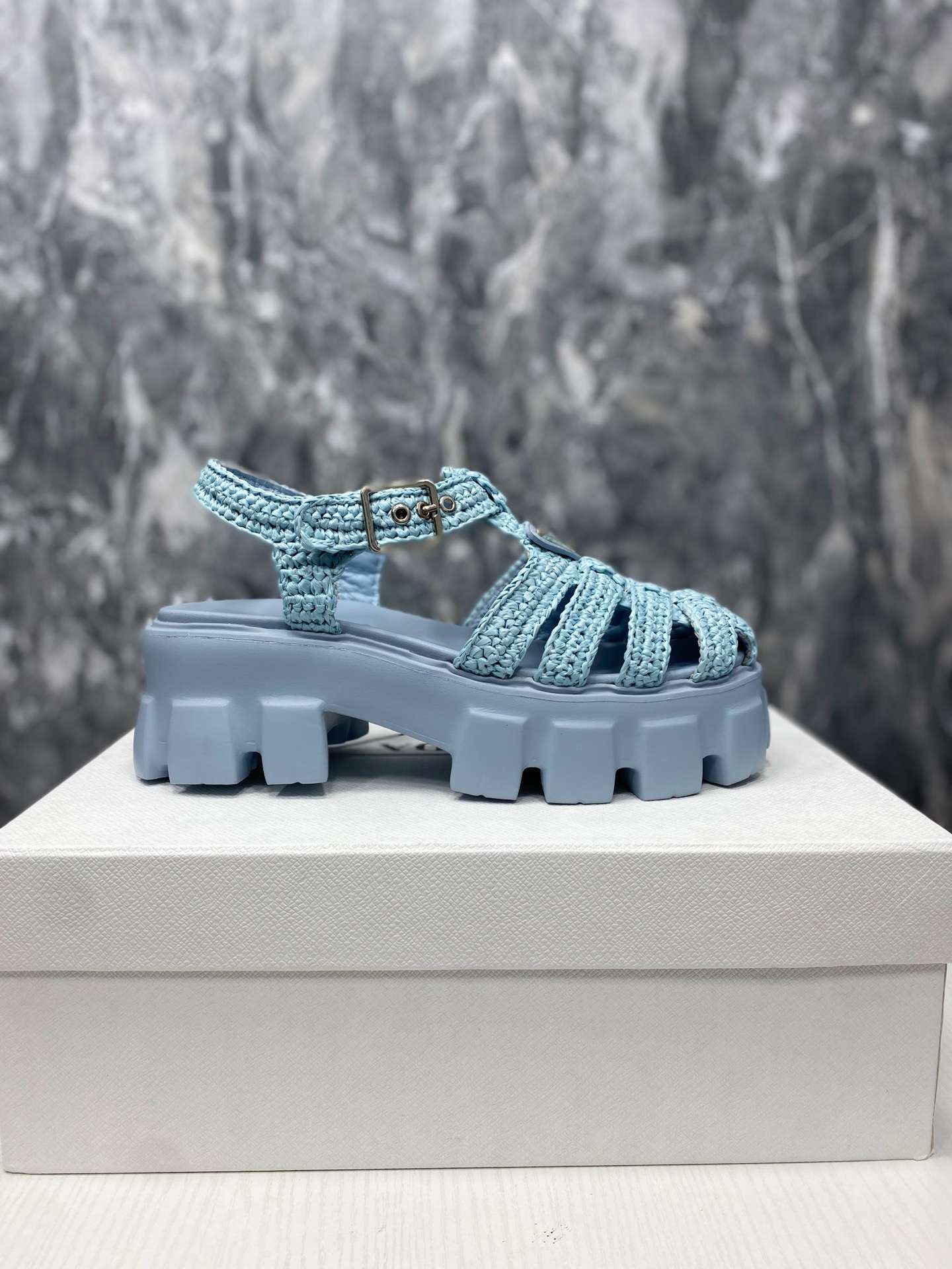 Pra*a Monolith Crochet Cage Sandals Blue For Women
