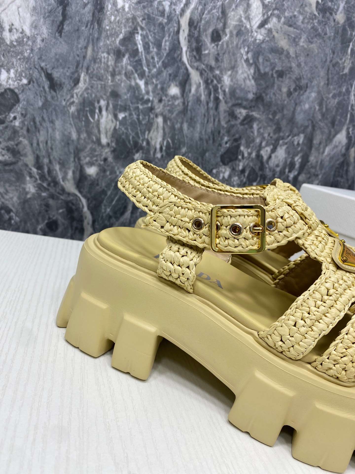 Pra*a Monolith Crochet Cage Sandals Yellow For Women
