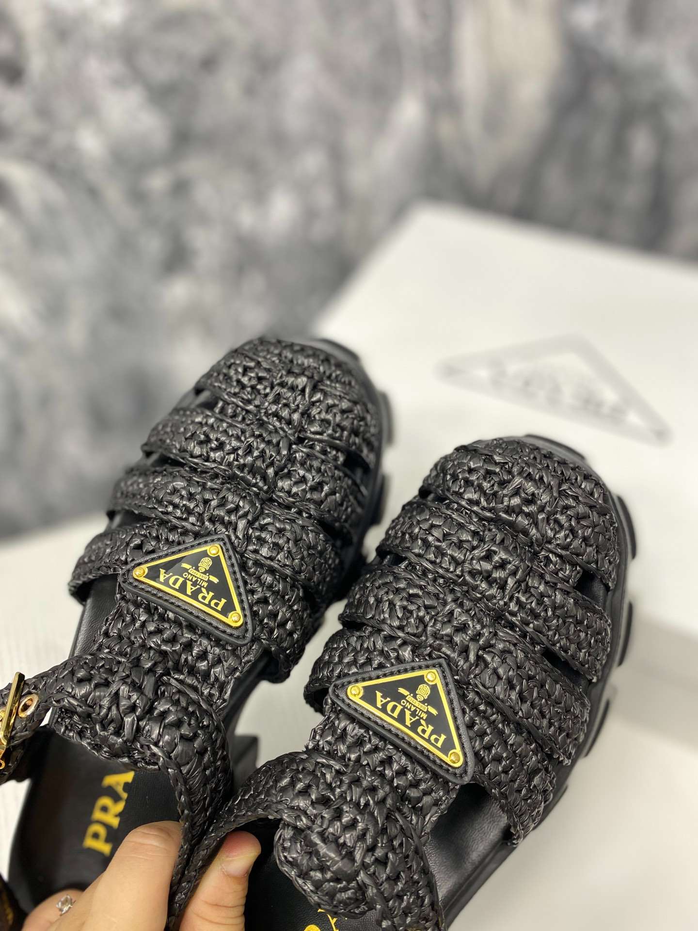 Pra*a Monolith Crochet Cage Sandals Black For Women