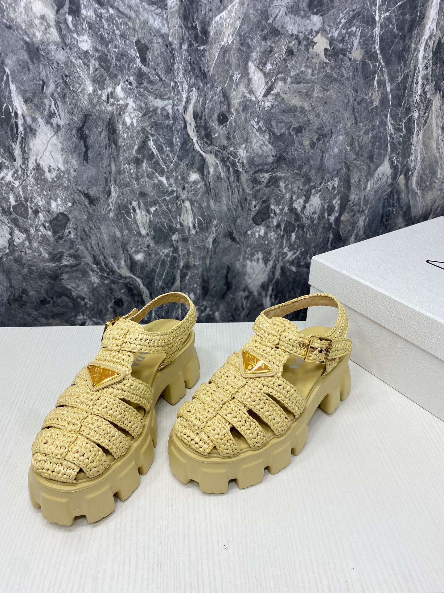 Pra*a Monolith Crochet Cage Sandals Yellow For Women