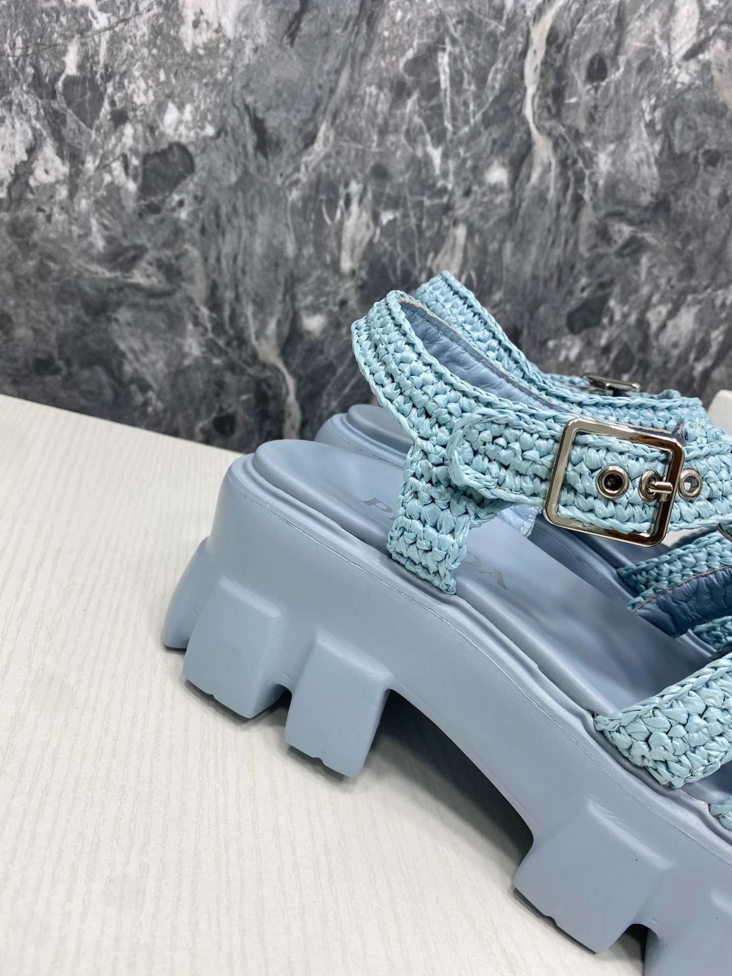 Pra*a Monolith Crochet Cage Sandals Blue For Women