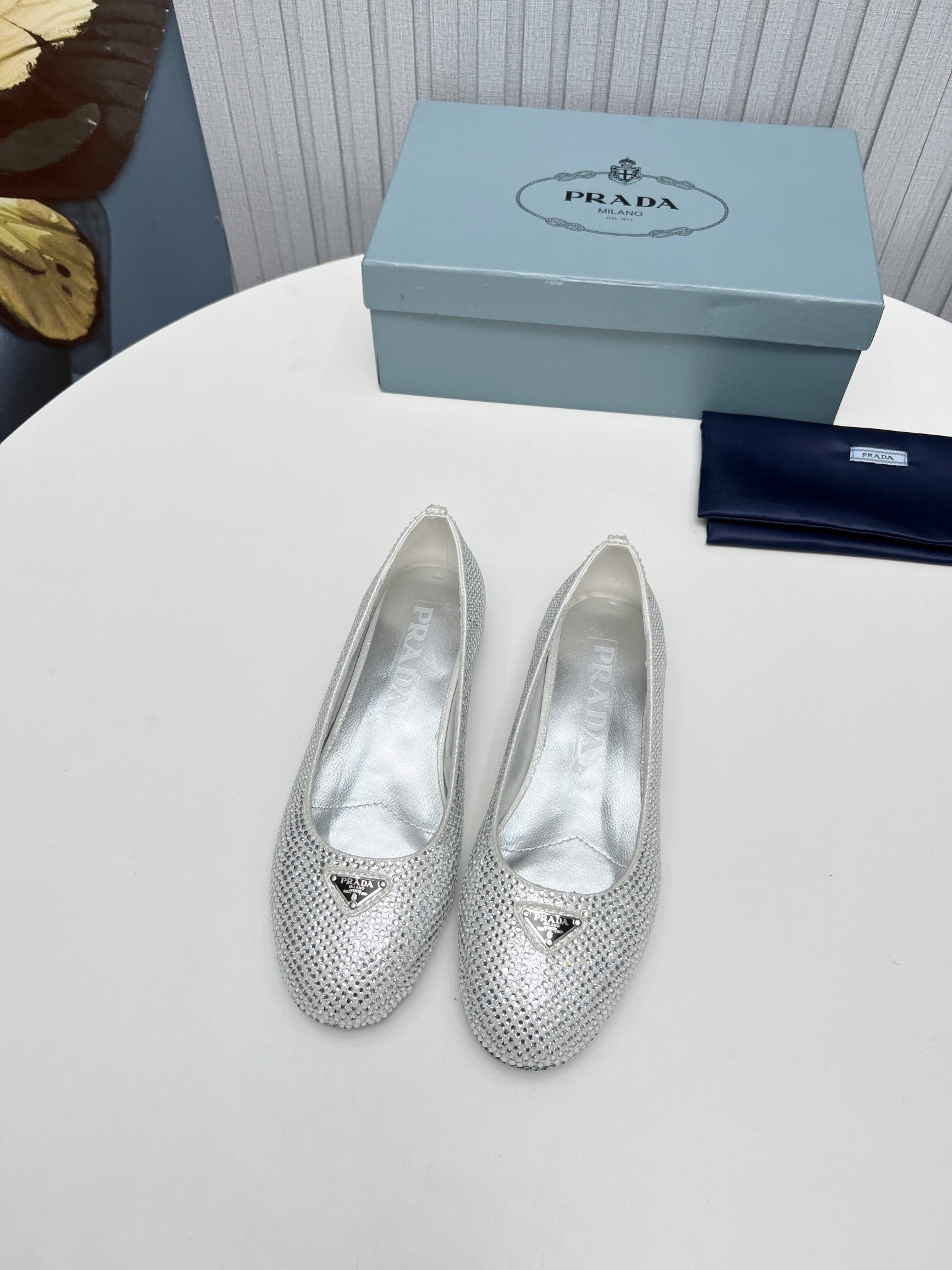 Pra*a Patent Ballerinas Silver For Women