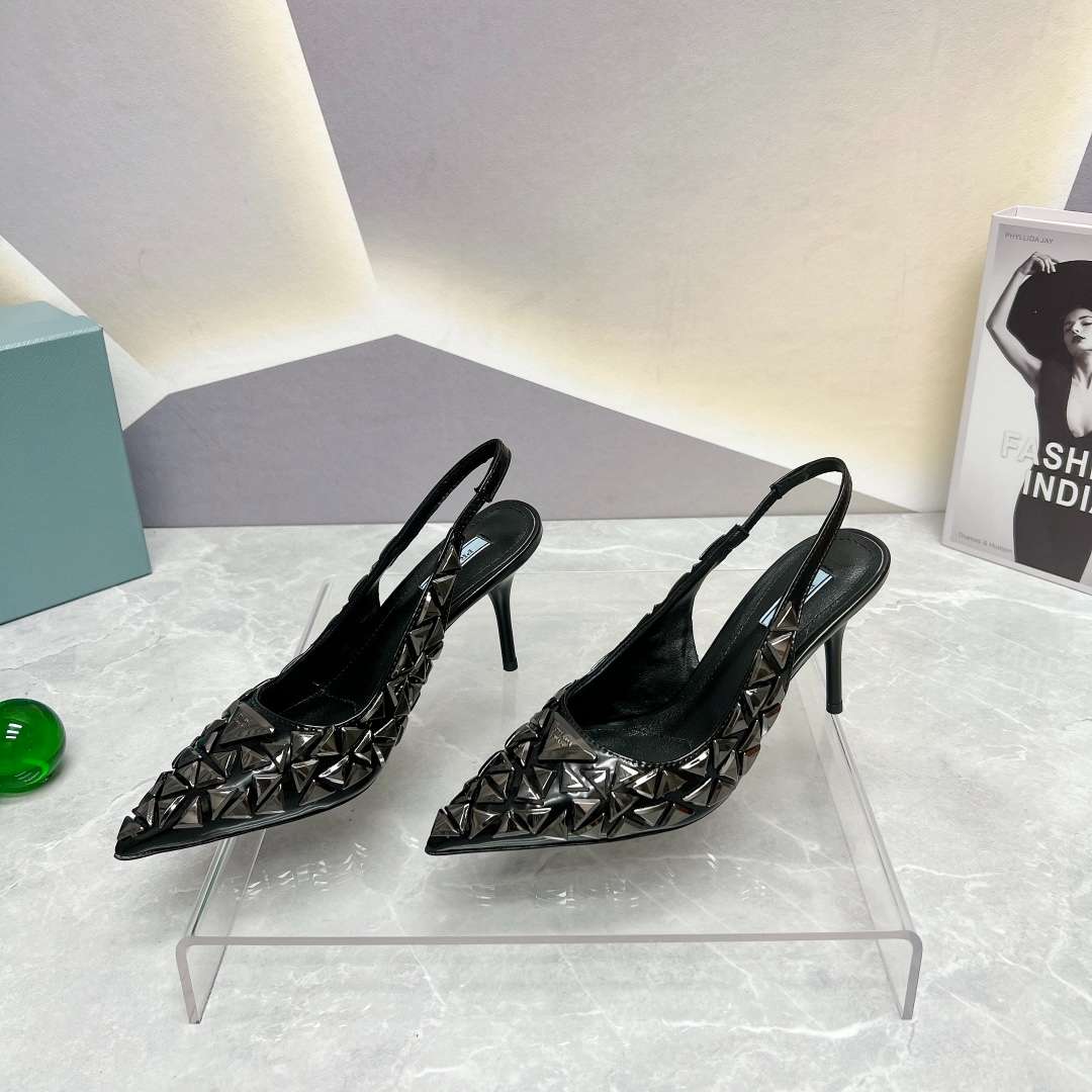 Pra*a Slingback Spike Pumps Black For Women