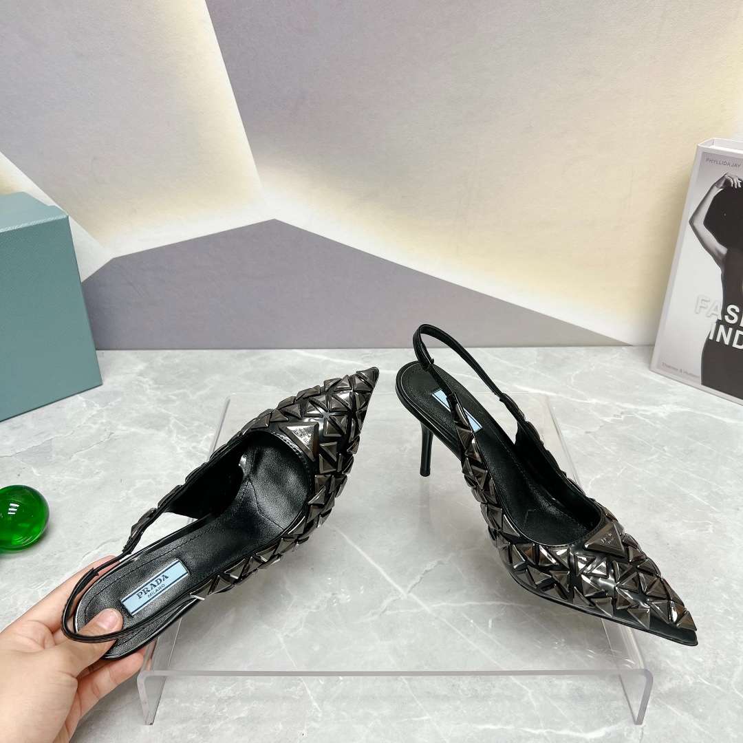 Pra*a Slingback Spike Pumps Black For Women