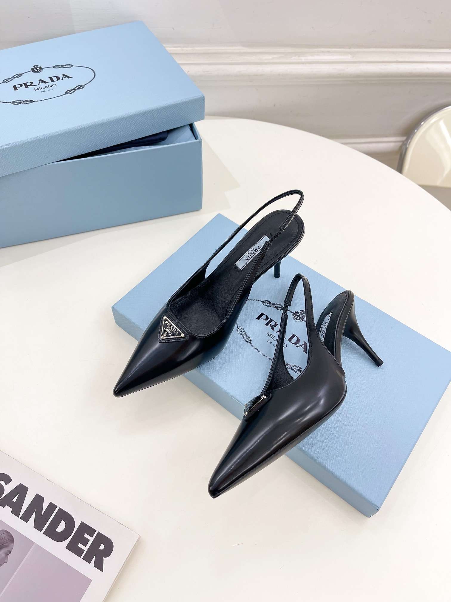 Pra*a Slingback Spike Pumps Black For Women