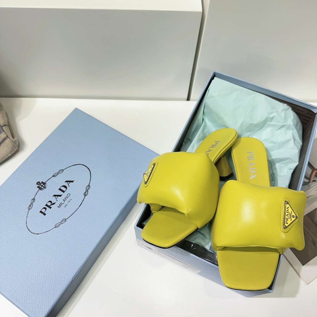Pra*a Soft Padded Nappa Sandals Yellow For Women