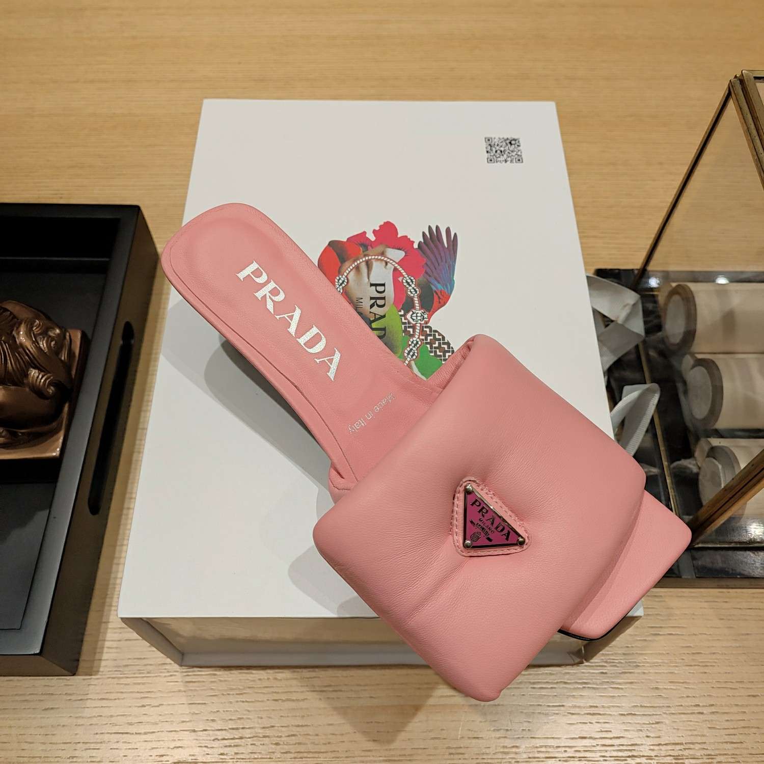 Pra*a Soft Padded Nappa Slides Light Pink For Women