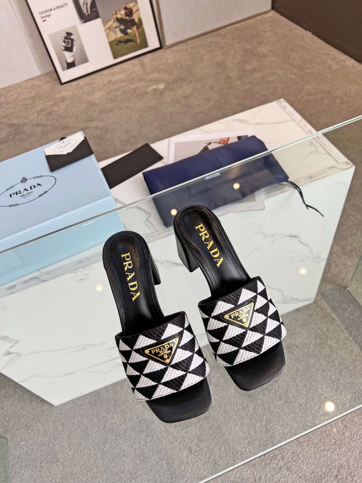 Pra*a Triangle Slip-On Sandals Black For Women