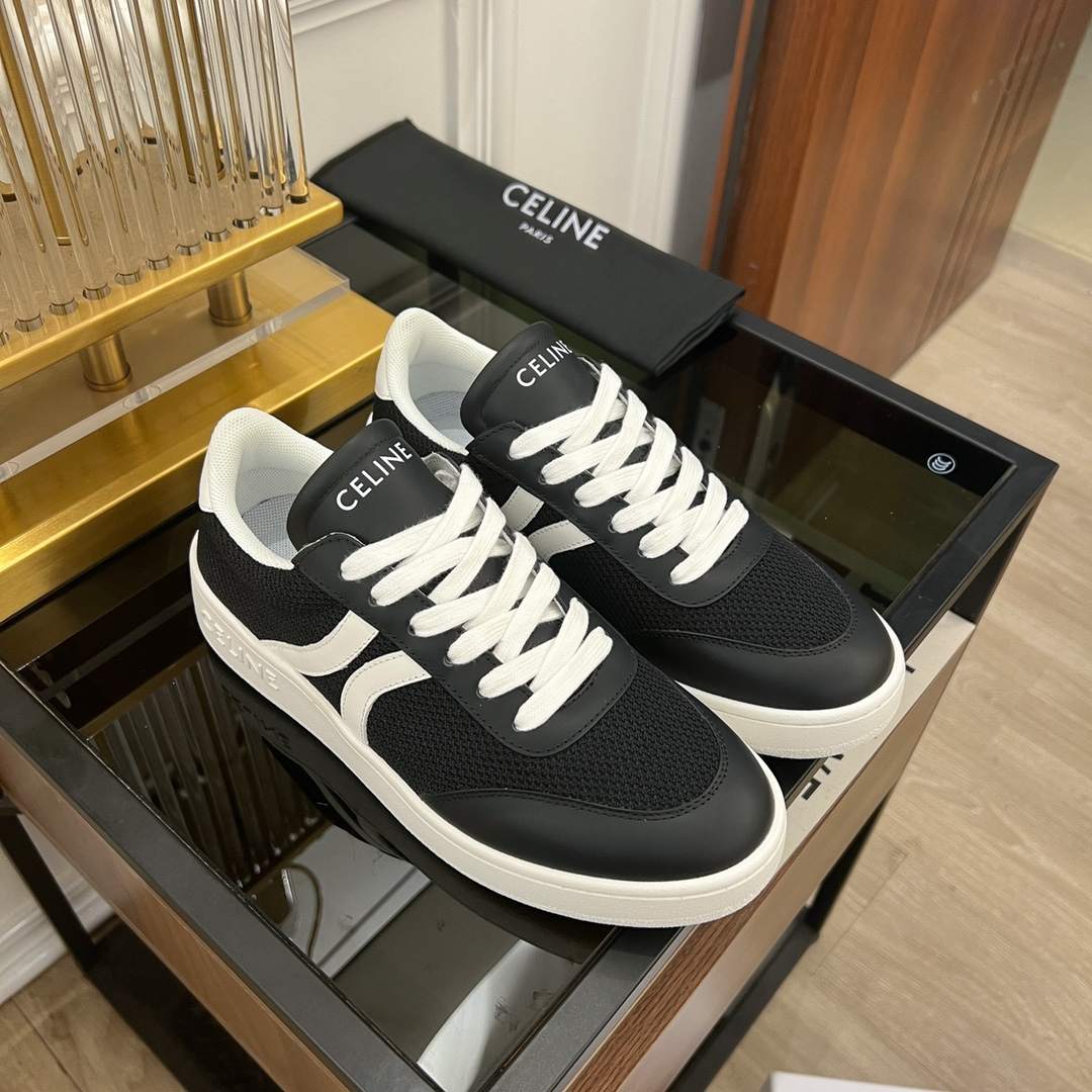 Ce1i*e Tennis Sneakers And Laminated Black And White For Women
