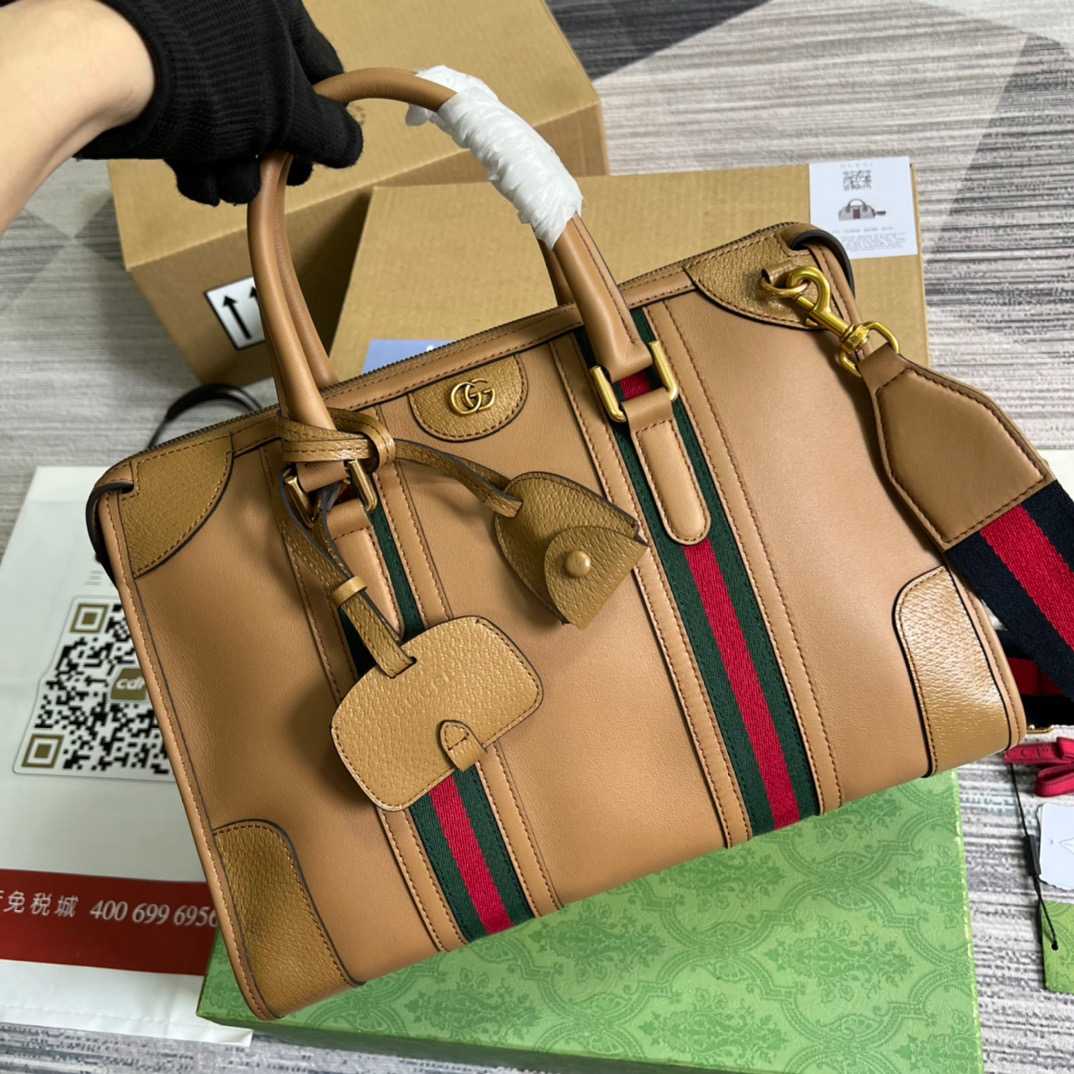 Gvc*1 Double G-Detailed Smooth Medium Handbag Brown For Men 13.3 in/ 34 cm