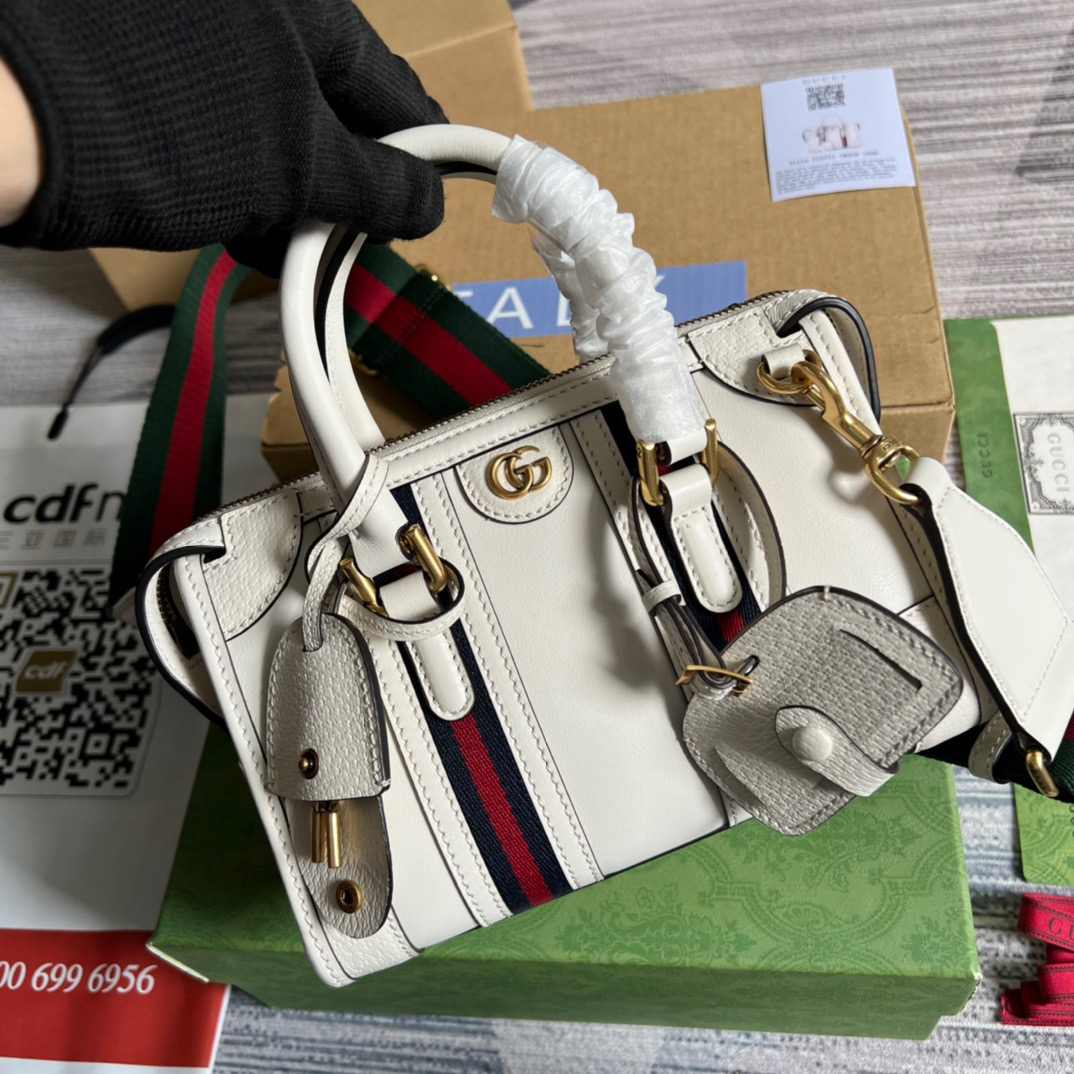 Gvc*1 Double G-Detailed Smooth Mini Handbag White/Grey/Brown For Men 8.6 in/ 22 cm