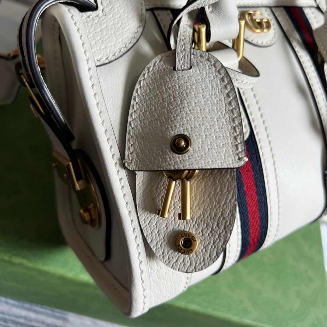 Gvc*1 Double G-Detailed Smooth Mini Handbag White/Grey/Brown For Men 8.6 in/ 22 cm