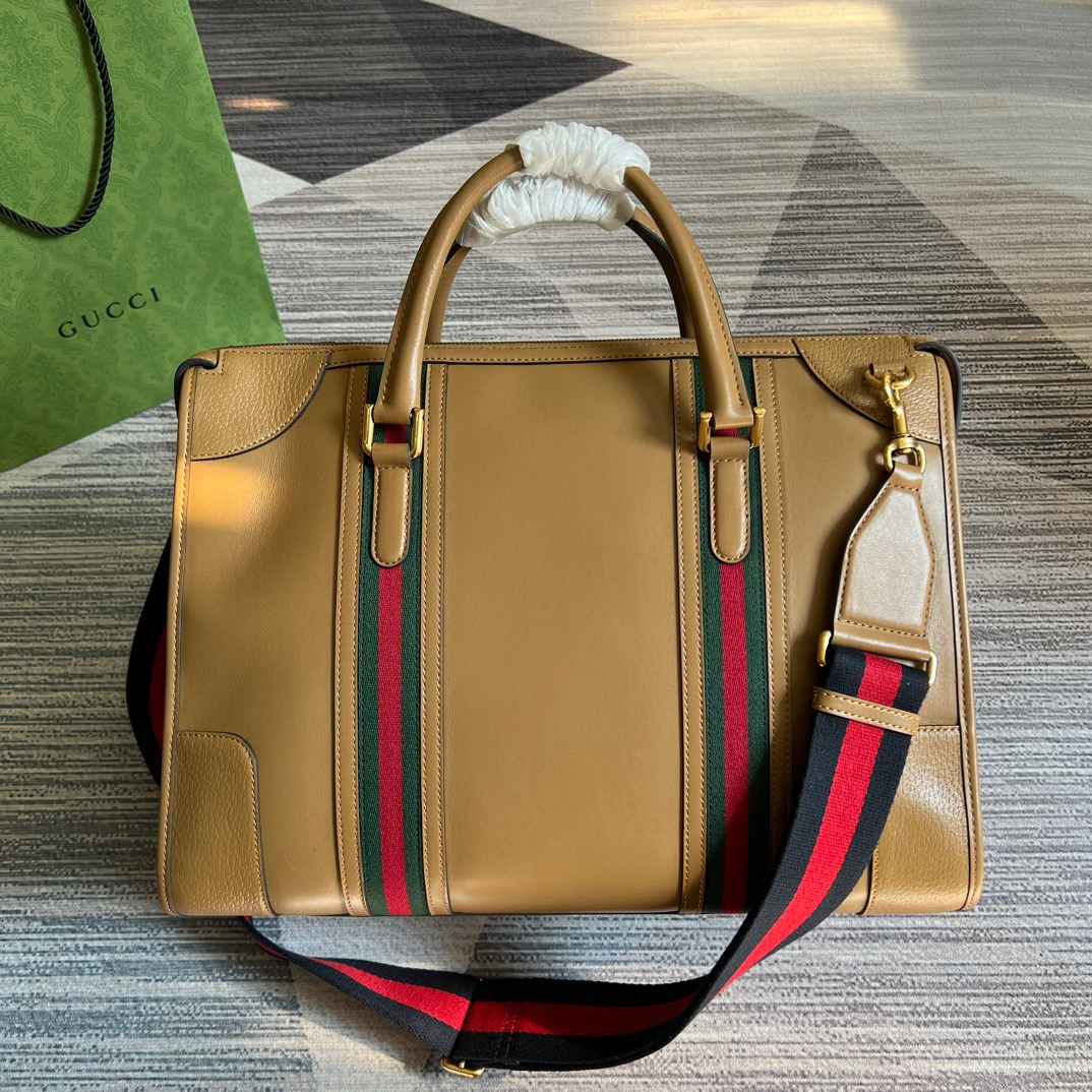 Gvc*1 Double G-Detailed Smooth Large Handbag Grey/Brown/White For Men 15.7 in/ 40 cm 