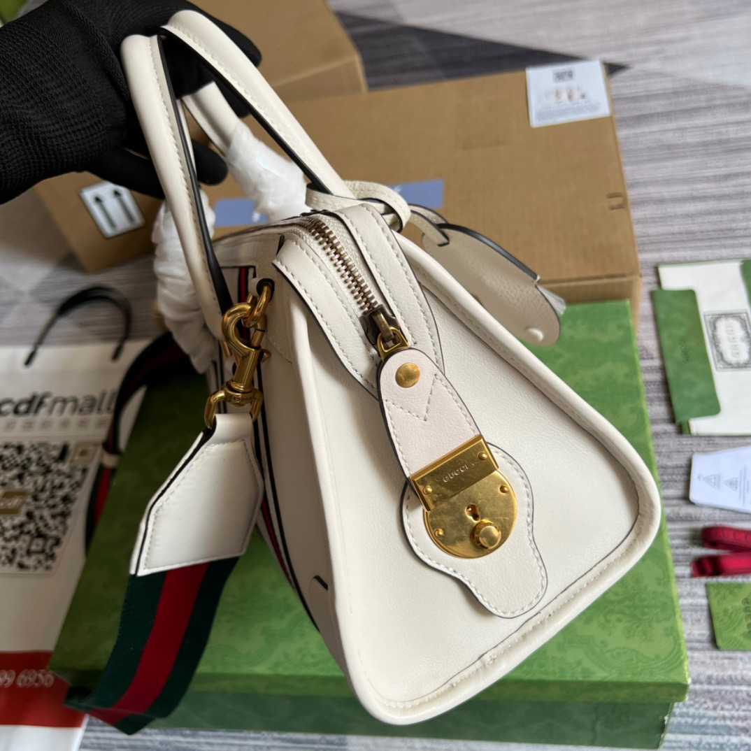 Gvc*1 Double G-Detailed Smooth Small Handbag White/Grey/Brown For Men 10.6 in/ 27 cm