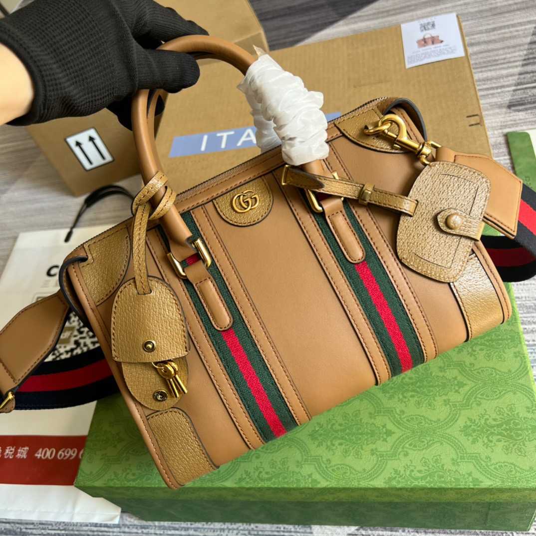 Gvc*1 Double G-Detailed Smooth Small Handbag White/Grey/Brown For Men 10.6 in/ 27 cm