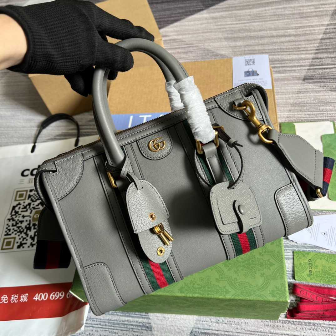 Gvc*1 Double G-Detailed Smooth Small Handbag White/Grey/Brown For Men 10.6 in/ 27 cm