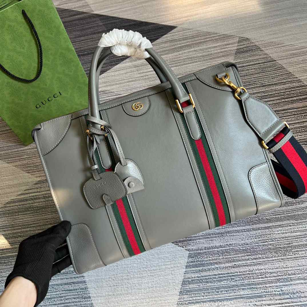Gvc*1 Double G-Detailed Smooth Large Handbag Grey/Brown/White For Men 15.7 in/ 40 cm 