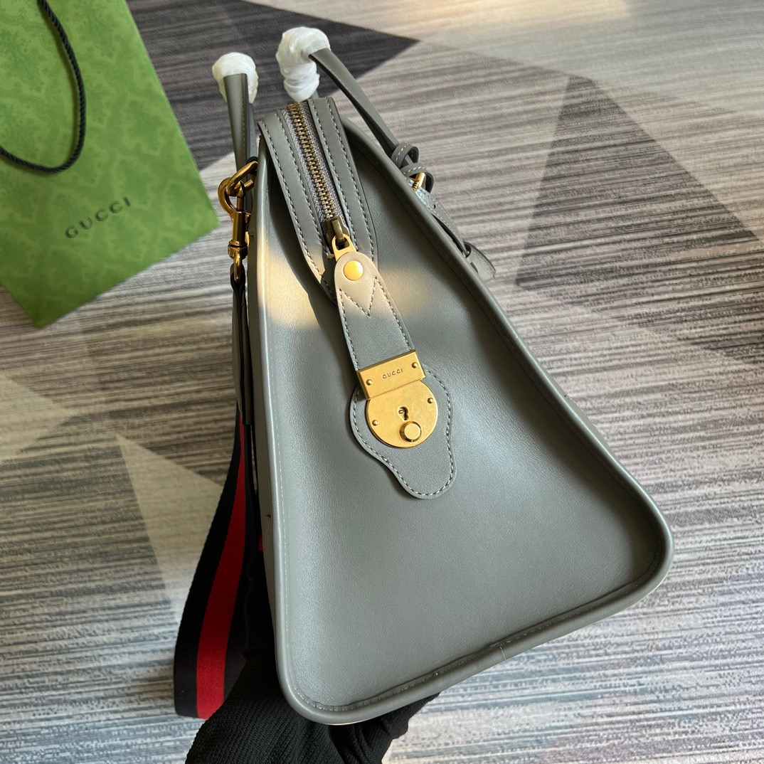 Gvc*1 Double G-Detailed Smooth Large Handbag Grey/Brown/White For Men 15.7 in/ 40 cm 
