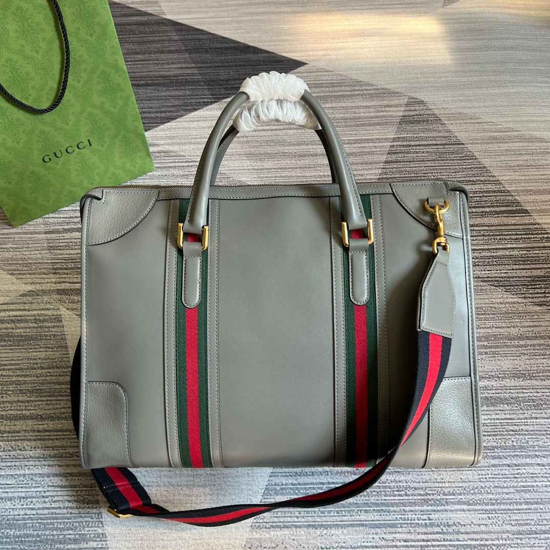 Gvc*1 Double G-Detailed Smooth Large Handbag Grey/Brown/White For Men 15.7 in/ 40 cm 