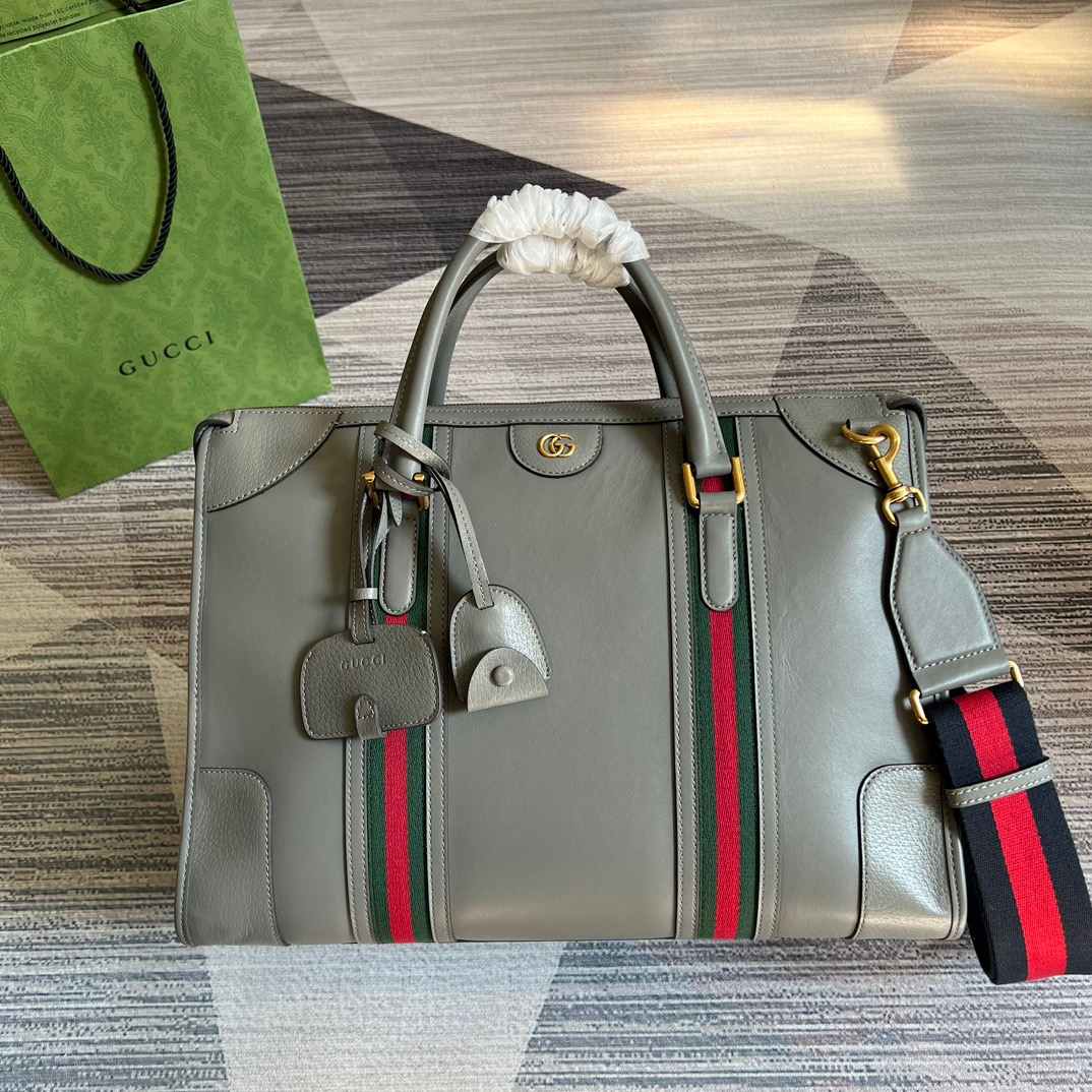 Gvc*1 Double G-Detailed Smooth Large Handbag Grey/Brown/White For Men 15.7 in/ 40 cm 