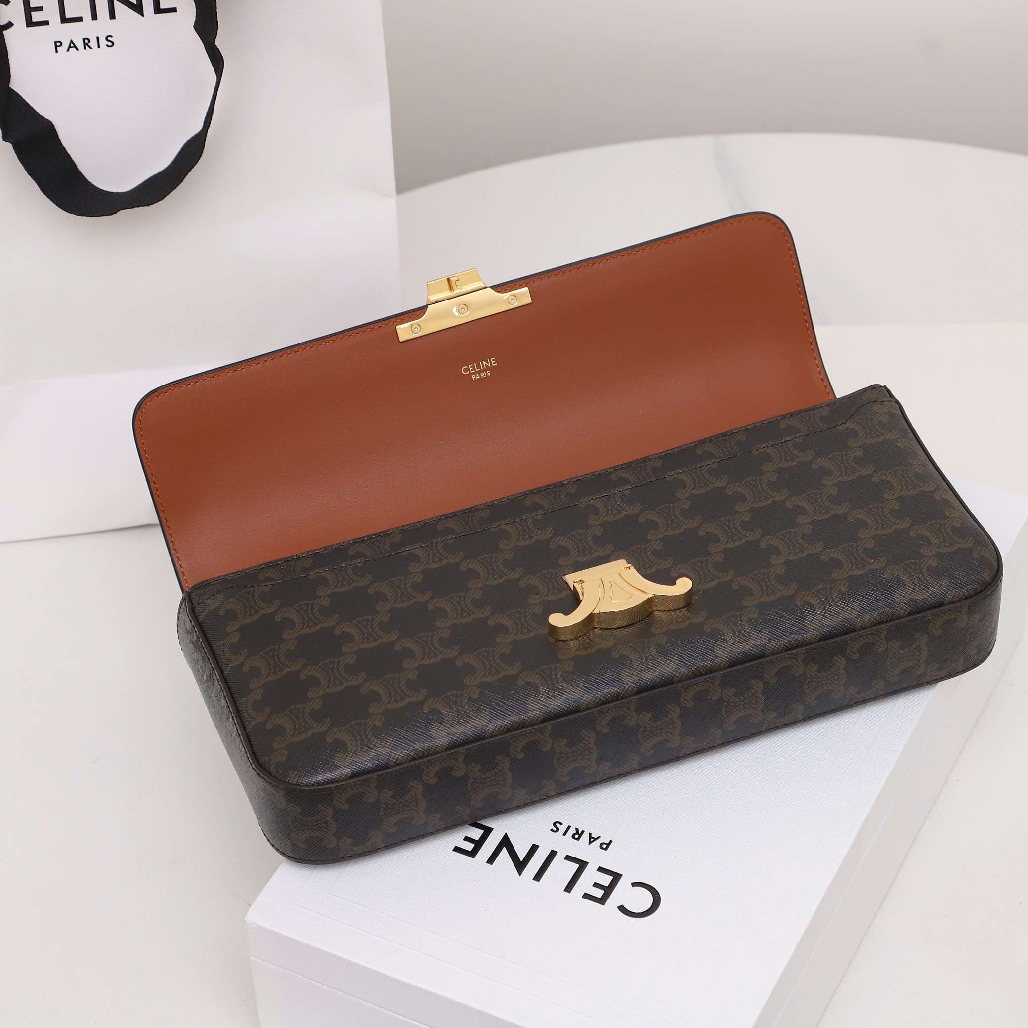 Ce1i*e Chain Shoulder Bag Brown For Women 13in/33cm