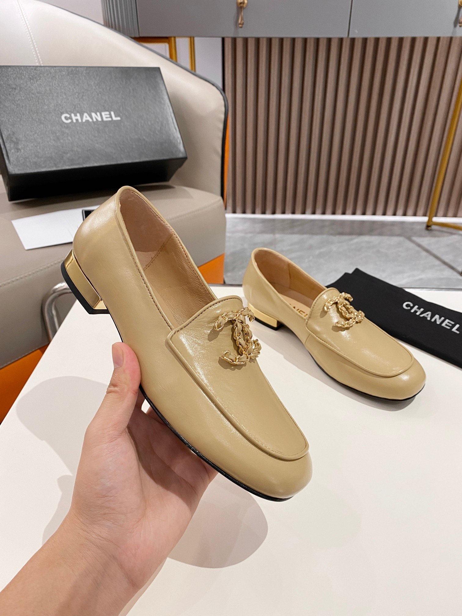 Ch**el Colorful Double C Logo Loafers Brown For Women