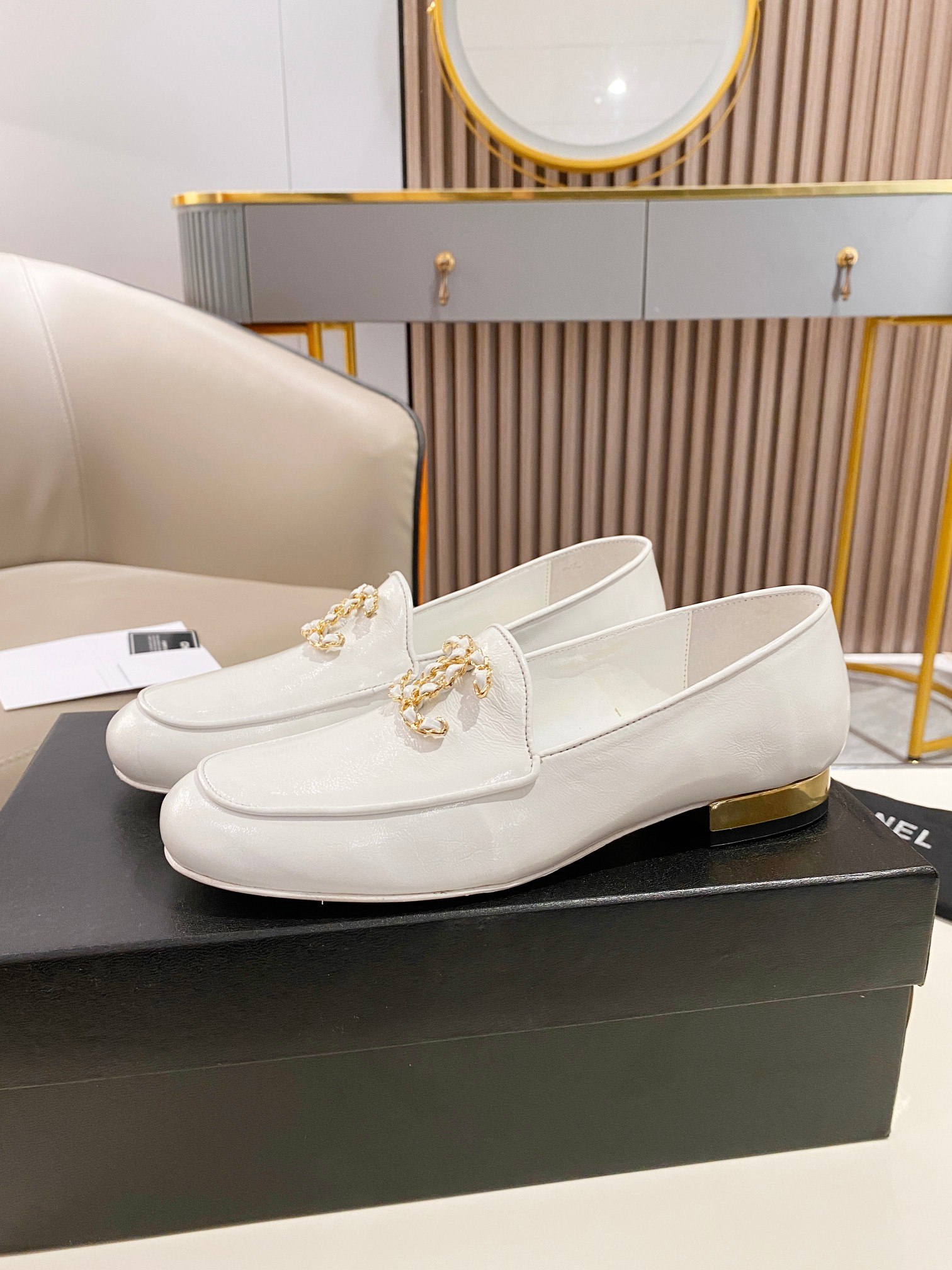 Ch**el Colorful Double C Logo Loafers White For Women