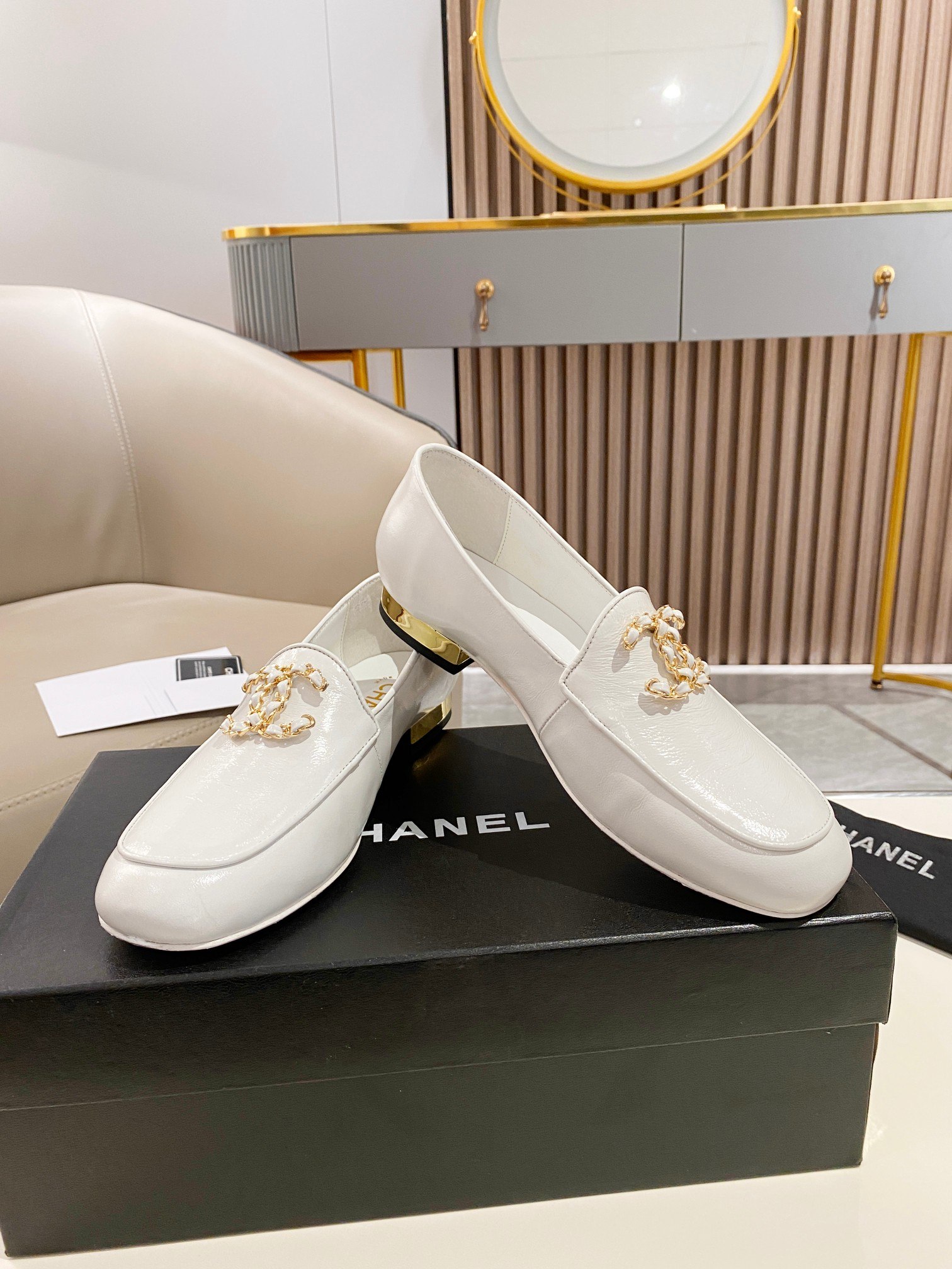 Ch**el Colorful Double C Logo Loafers White For Women