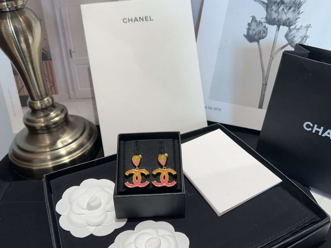 Ch**el Enamel Earrings Yellow For Women