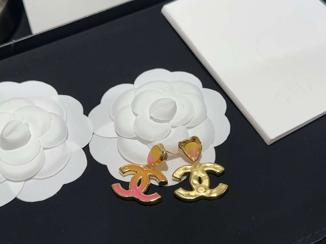 Ch**el Enamel Earrings Yellow For Women