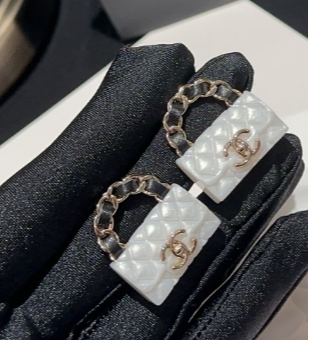 Ch**el Rhombus CF Earrings White For Women