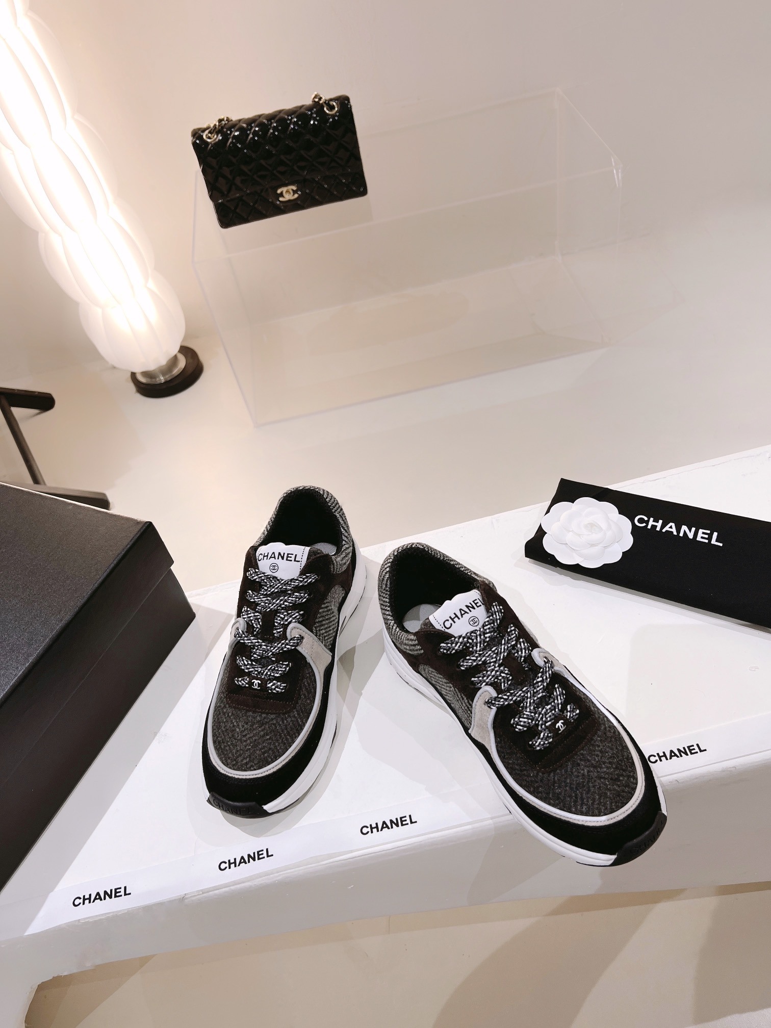 Ch**el Wool Stitch Casual C Sneakers Black For Women