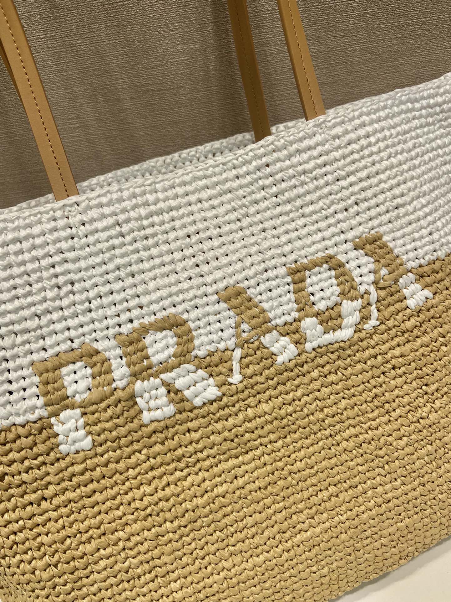 Pra*a Raffia Tote Bag Beige For Women 15in/38cm 1BG442_2DJS_F0N86_V_OOO