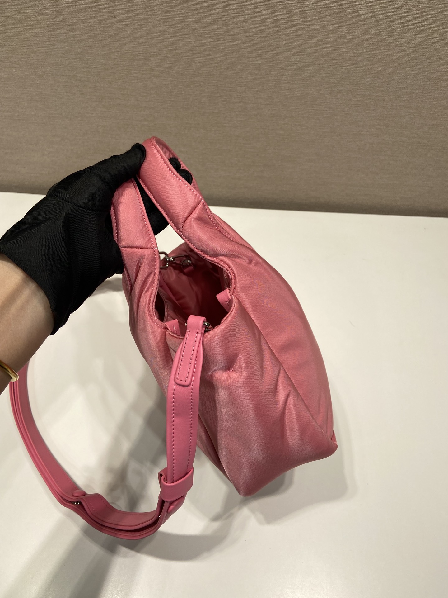 Pra*a Soft Padded Re-Nylon Mini-Bag White/Pink/Beige For Women 7.1in/18cm 1BA359_RCCJ_F0009_V_OVM