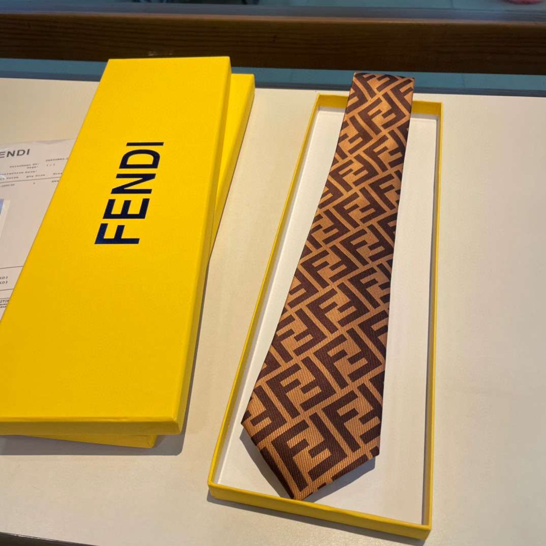F**di Tie Silk Necktie Brown For Men