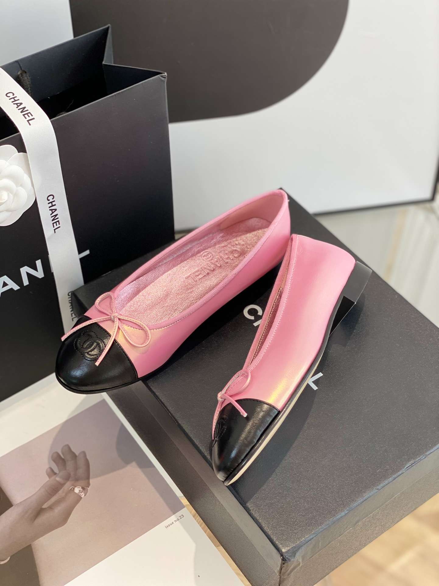 Ch**el Ballet Flats Pink Gold For Women
