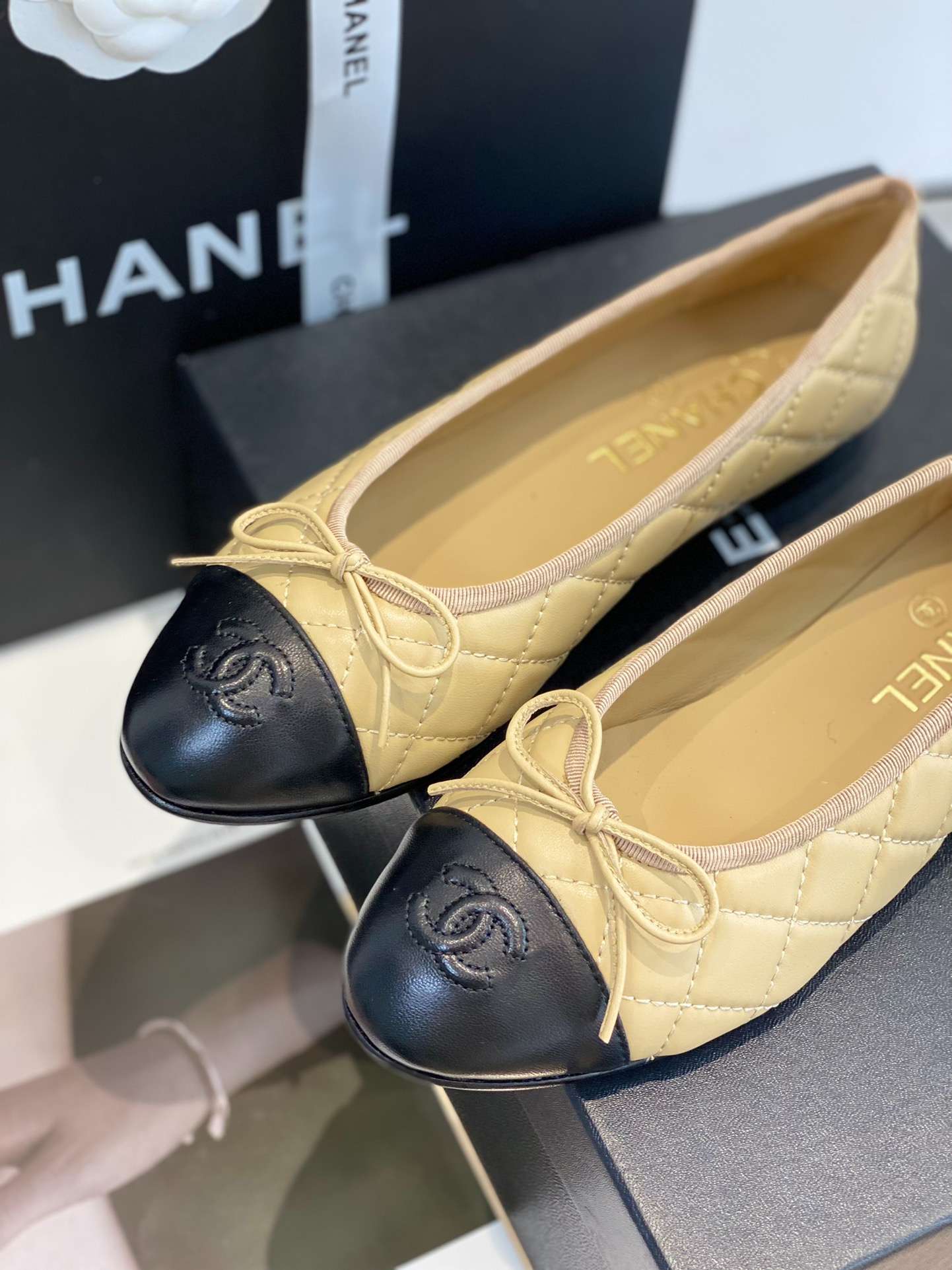 Ch**el Ballet Flats Beige For Women