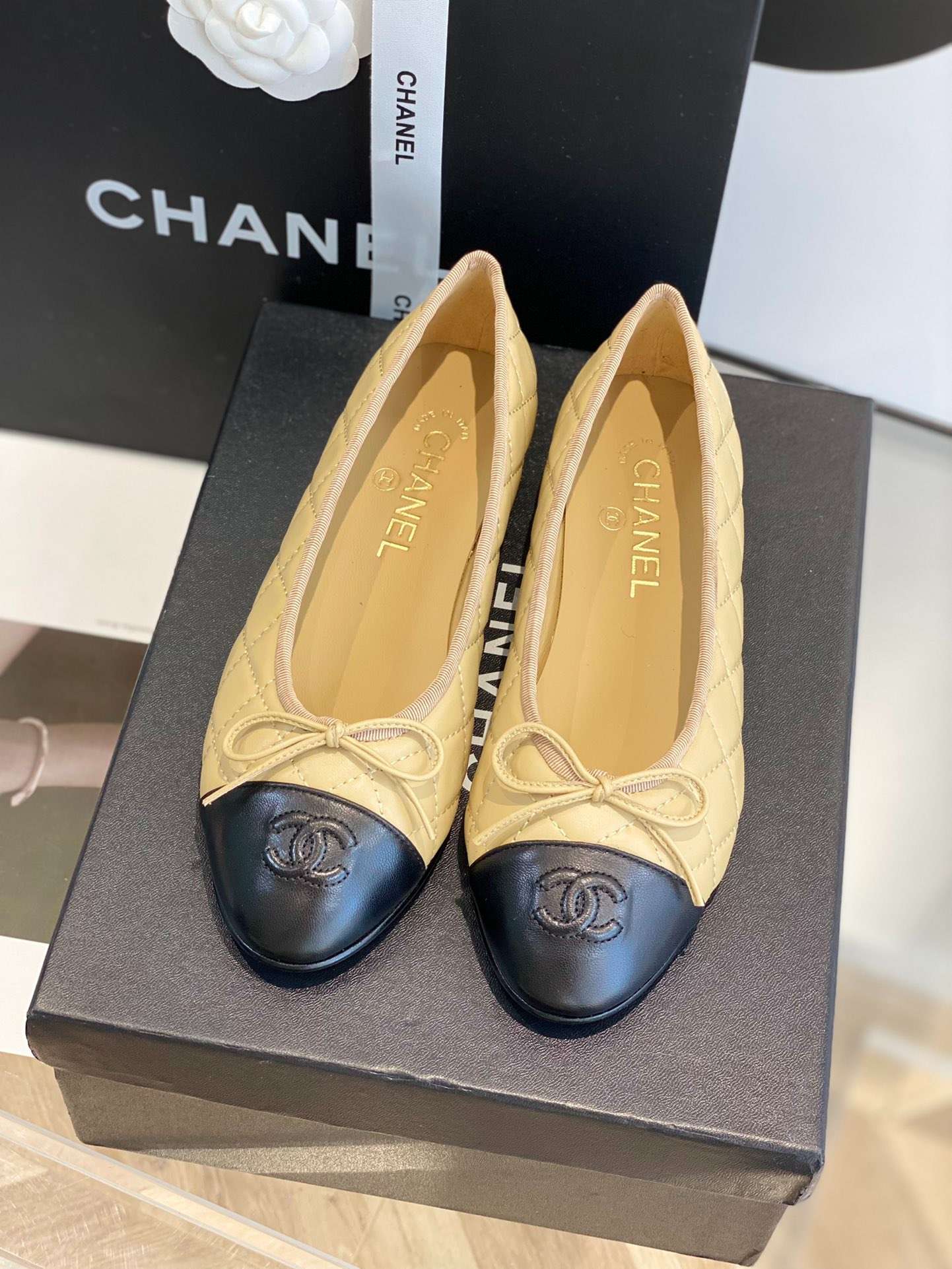 Ch**el Ballet Flats Beige For Women