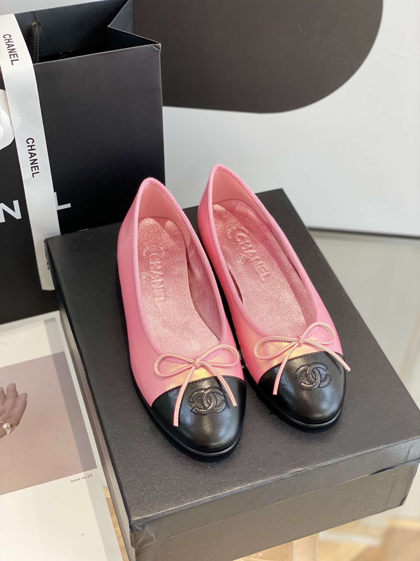 Ch**el Ballet Flats Pink Gold For Women