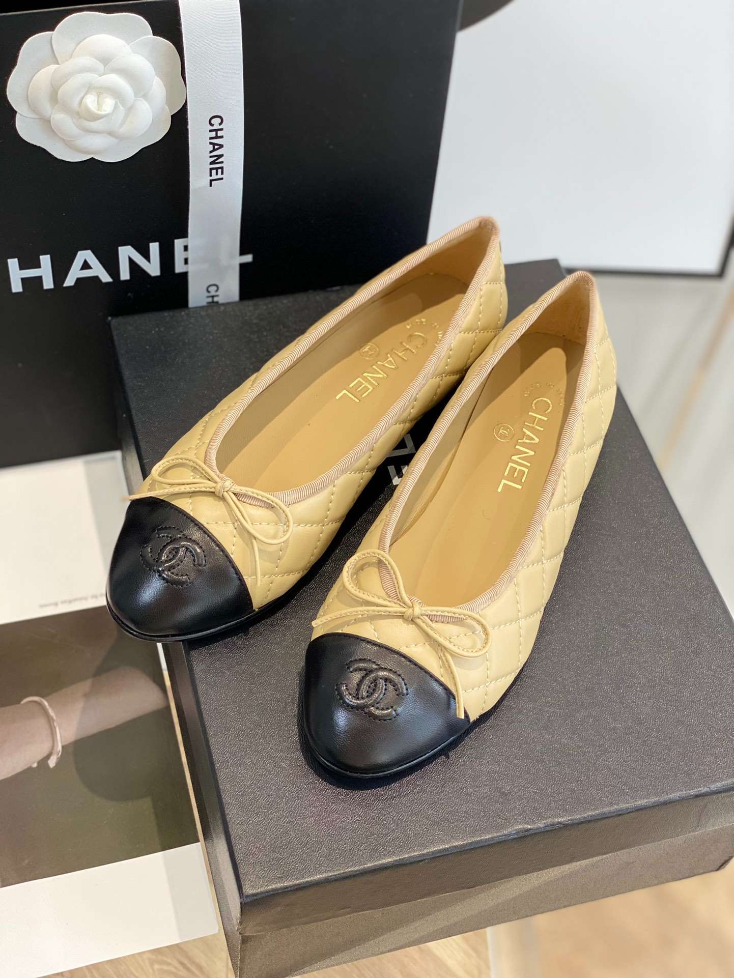 Ch**el Ballet Flats Beige For Women