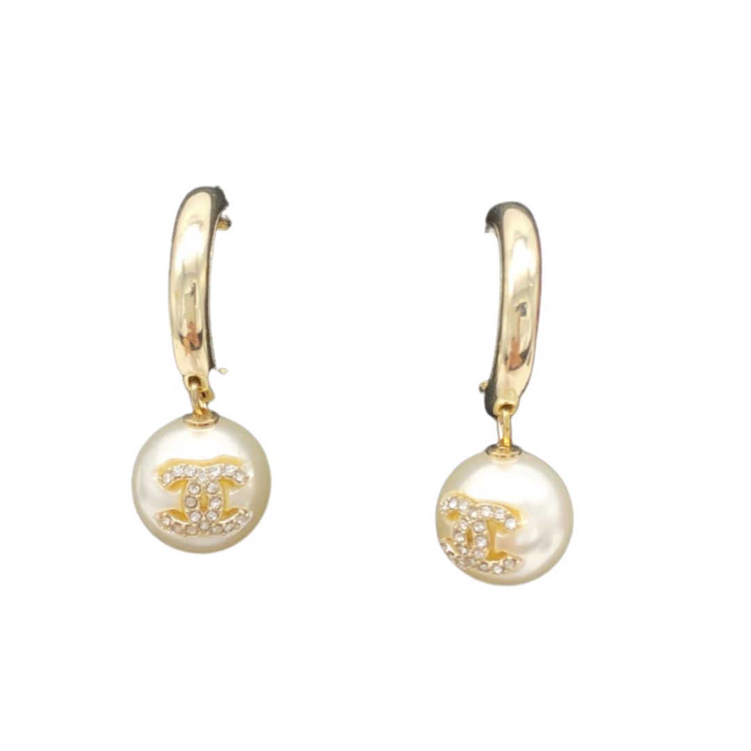 Ch**el C-Shaped Rhinestone Earrings Gold For Women