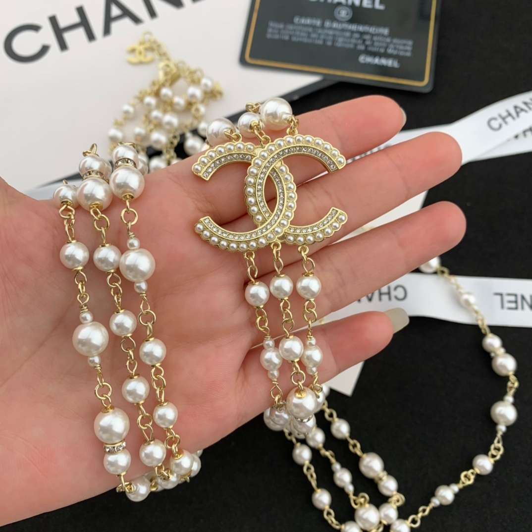 Ch**el Three-Layer Pearl Necklace Gold For Women
