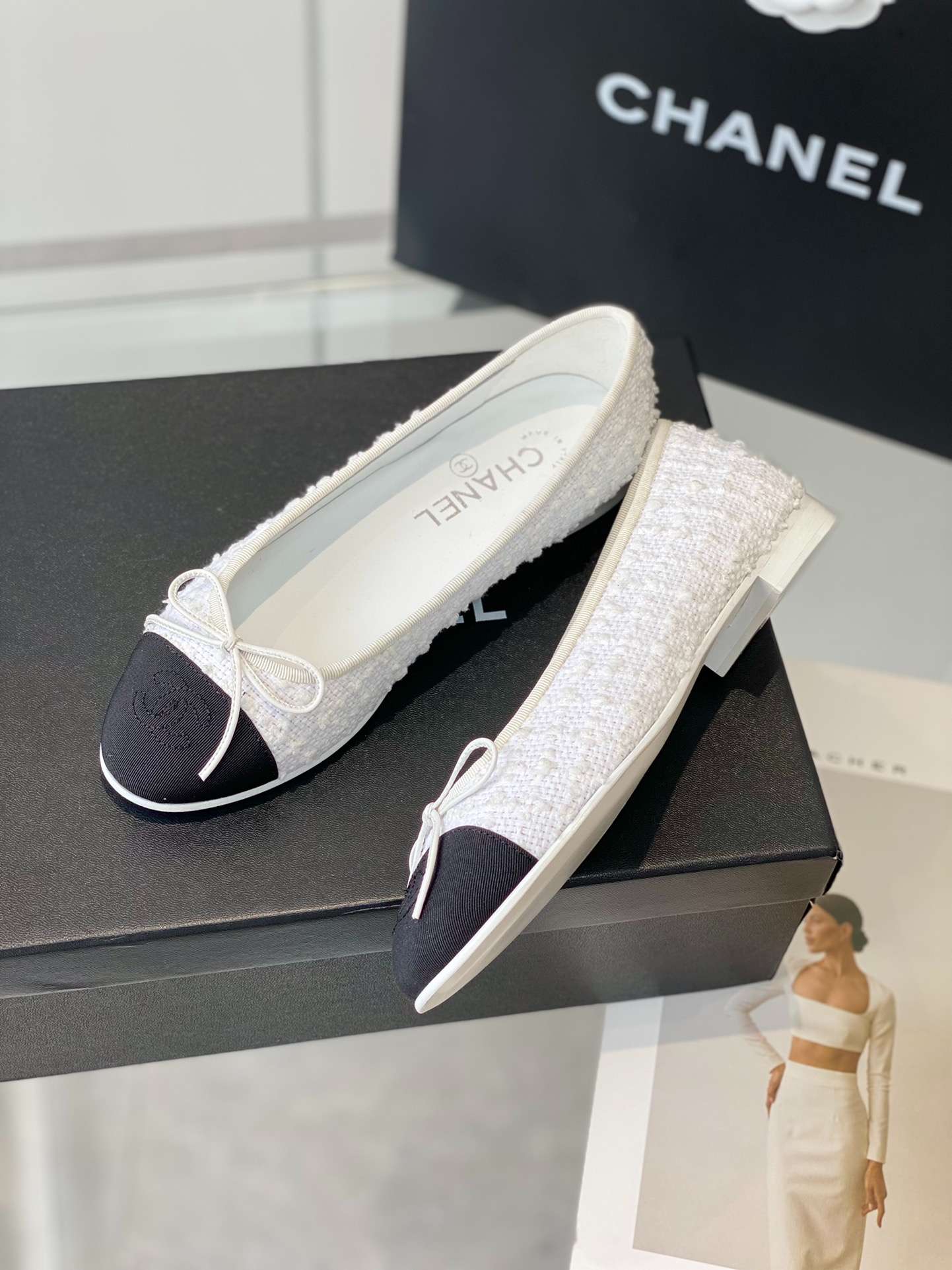 Ch**el Ballet Flats White For Women