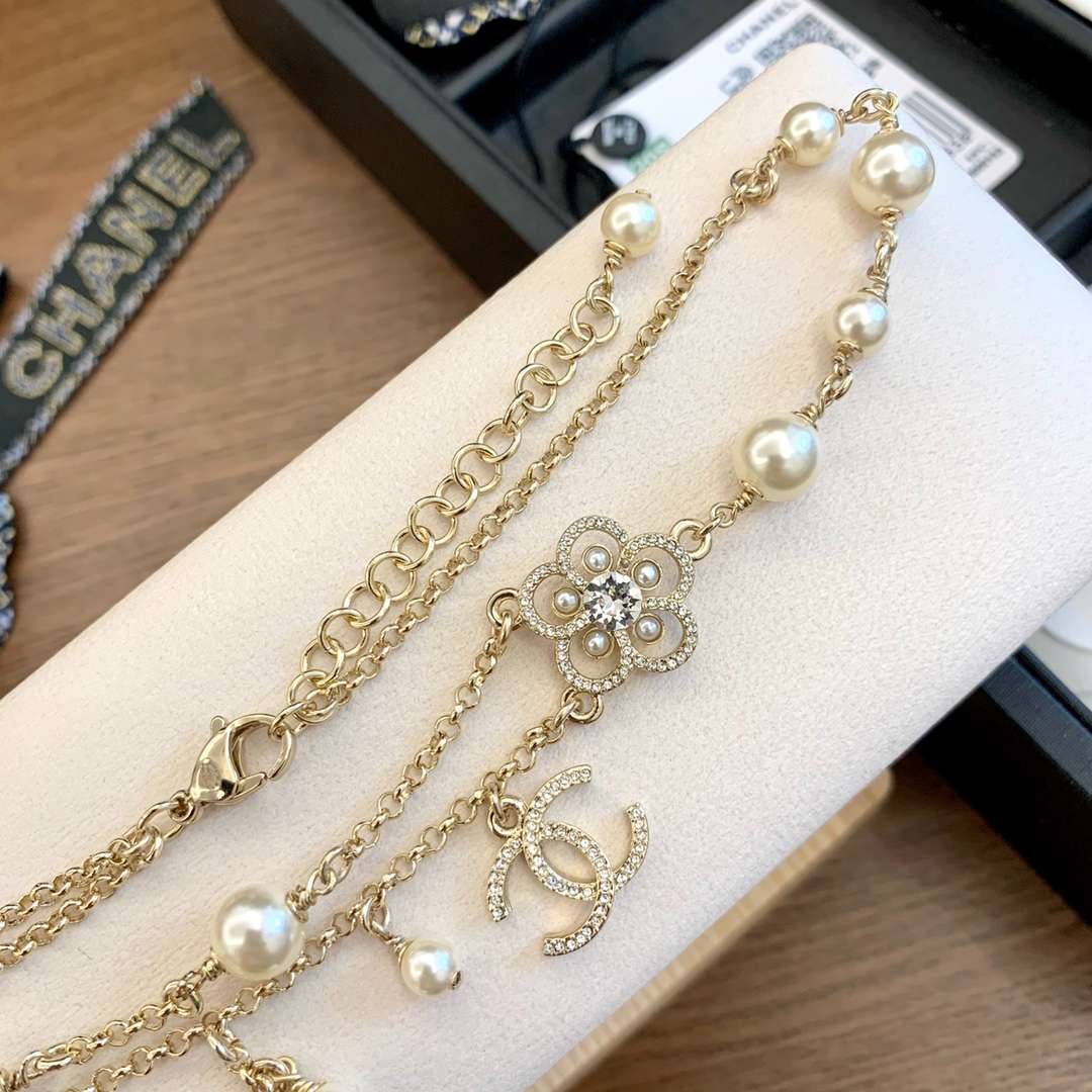 Ch**el Camellia Pearl Necklace Gold For Women