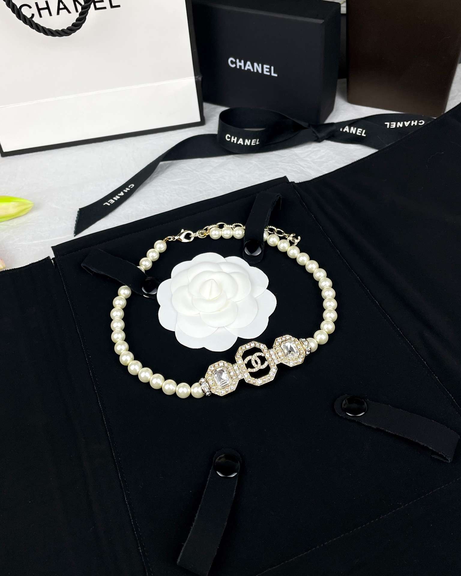 Ch**el Geometric Square Pearl Necklace White For Women