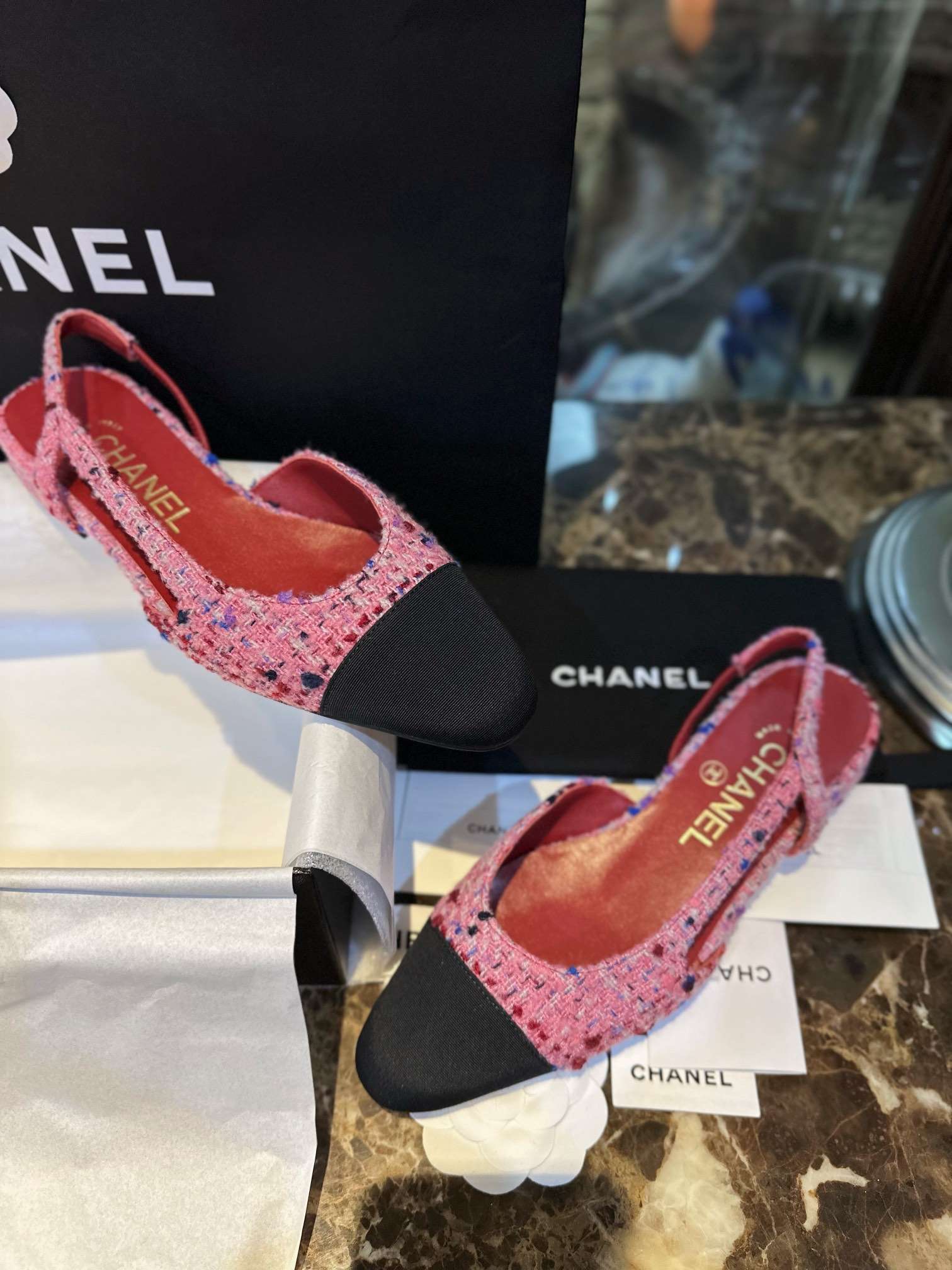 Ch**el Woolen Lat Lace Up Sandals Dark Pink For Women