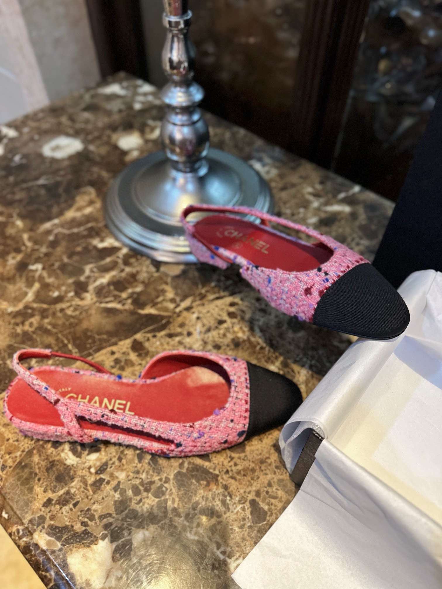 Ch**el Woolen Lat Lace Up Sandals Dark Pink For Women