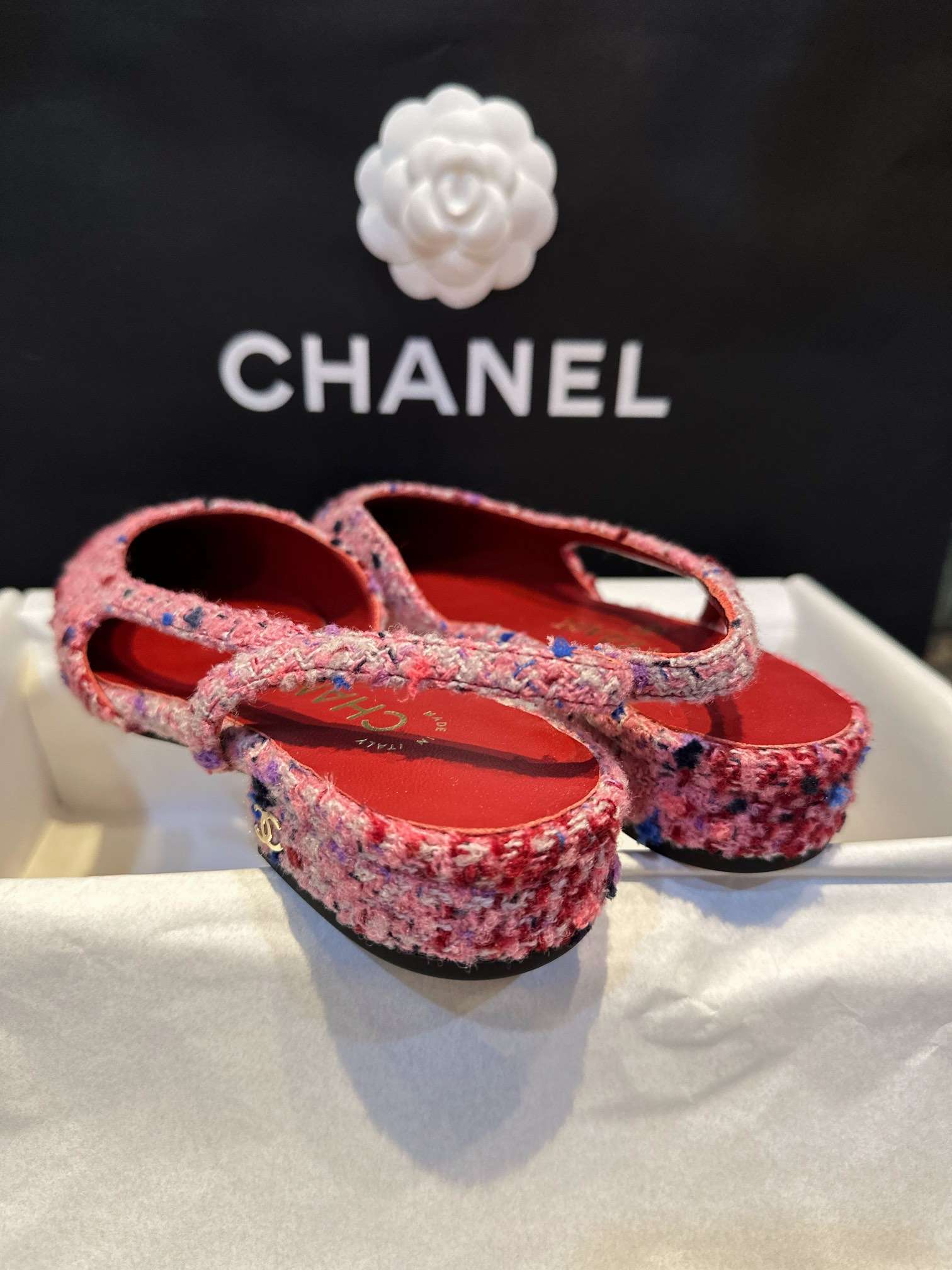Ch**el Woolen Lat Lace Up Sandals Dark Pink For Women